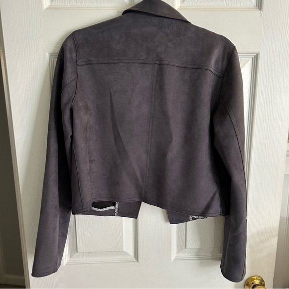 Anthropologie Expressway Faux Leather Suede Moto Jacket Dark Grey - Picture 6 of 8